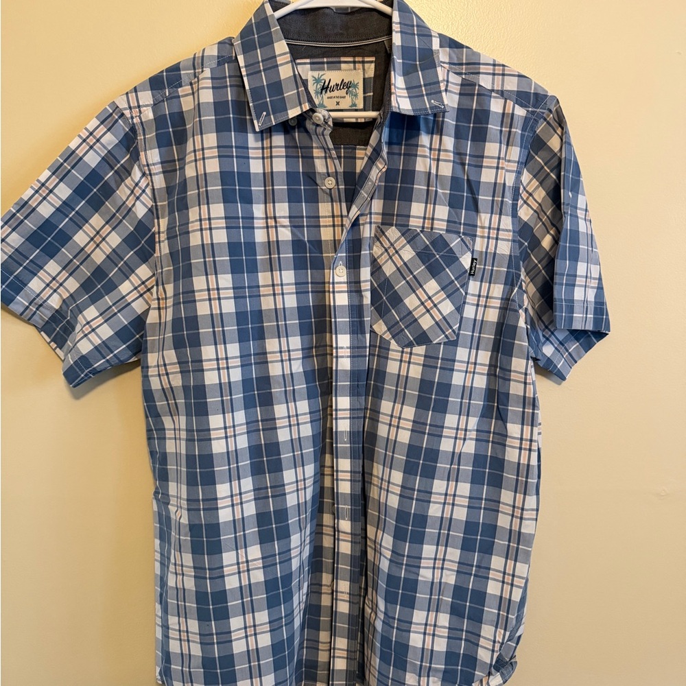 Hurley Navy and White Plaid Casual Shirt